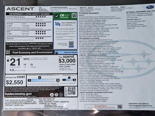 new 2024 Subaru Ascent car, priced at $49,044