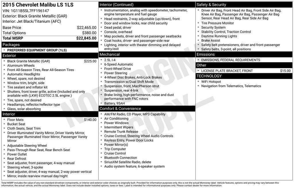 used 2015 Chevrolet Malibu car, priced at $8,474