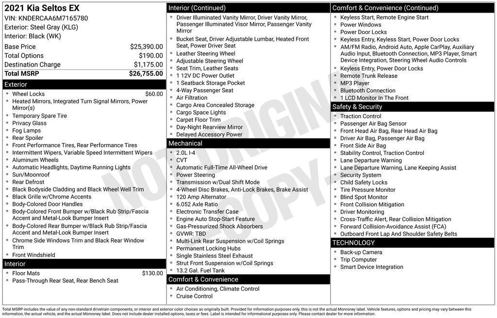 used 2021 Kia Seltos car, priced at $16,193