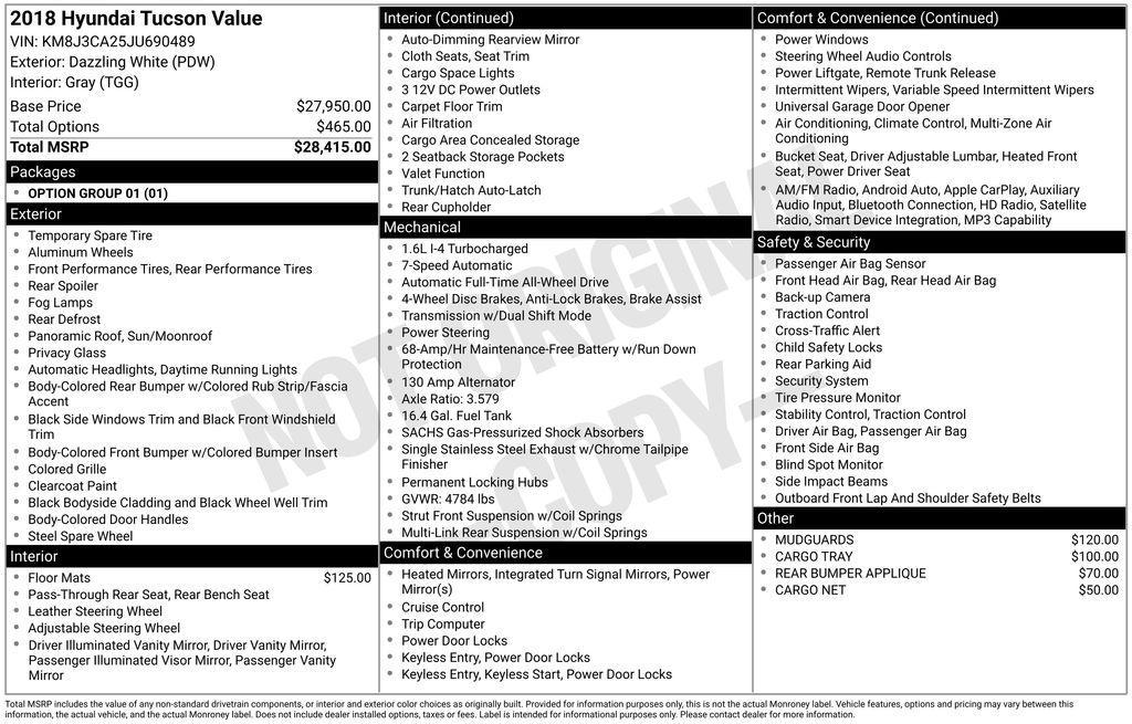used 2018 Hyundai Tucson car, priced at $15,995