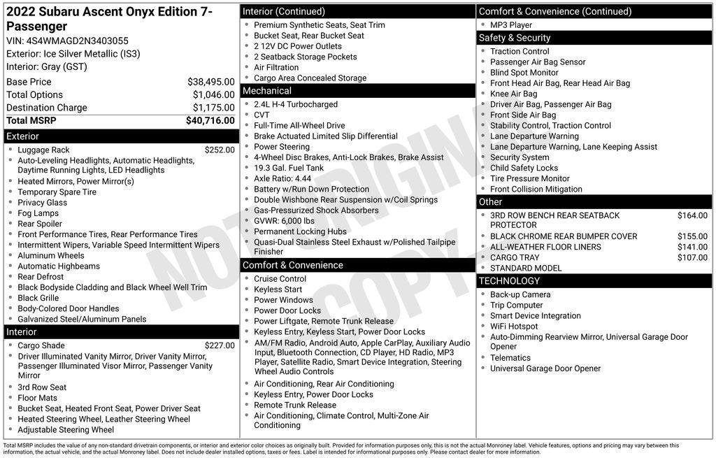 used 2022 Subaru Ascent car, priced at $27,546