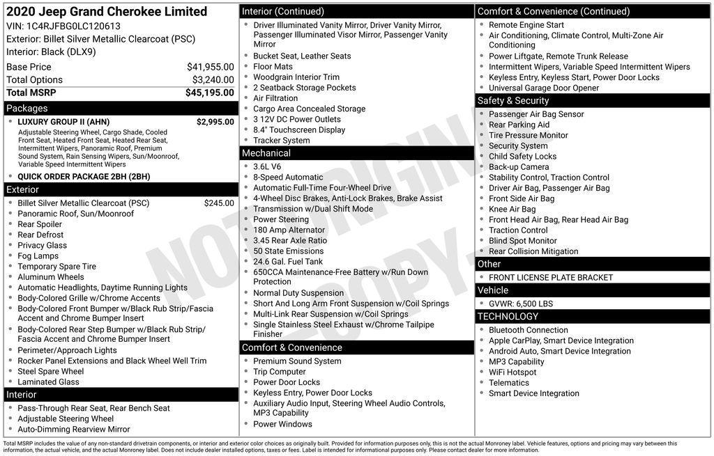 used 2020 Jeep Grand Cherokee car, priced at $18,859