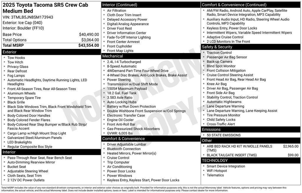 new 2025 Toyota Tacoma car, priced at $43,571