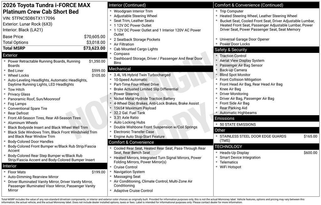new 2026 Toyota Tundra Hybrid car, priced at $74,718