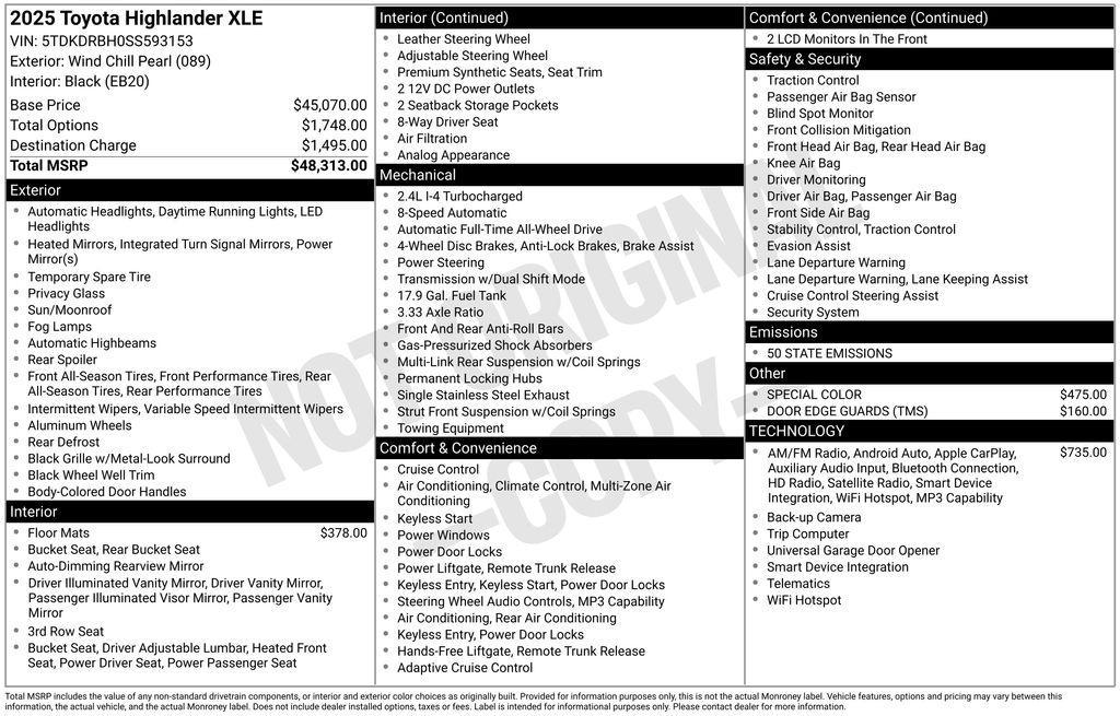 used 2025 Toyota Highlander car, priced at $45,826
