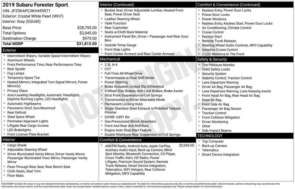 used 2019 Subaru Forester car, priced at $18,708