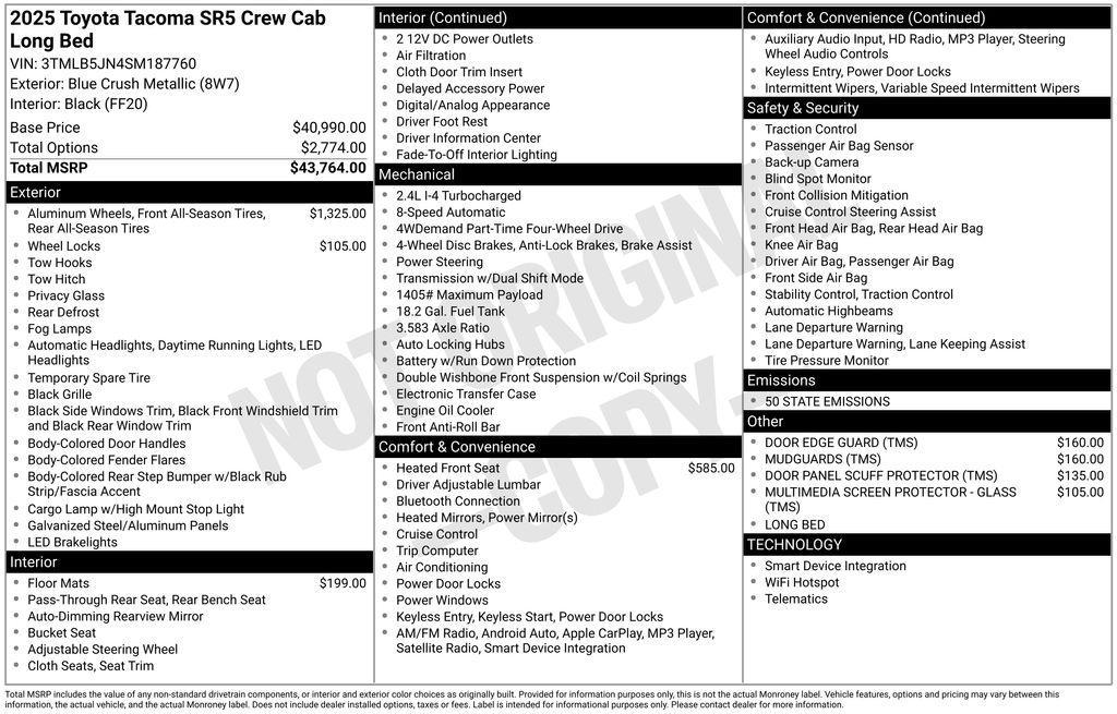 new 2025 Toyota Tacoma car, priced at $45,359