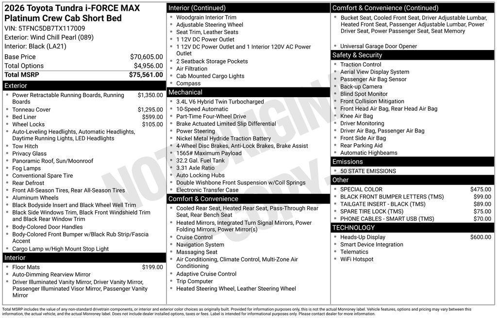 new 2026 Toyota Tundra Hybrid car, priced at $76,656