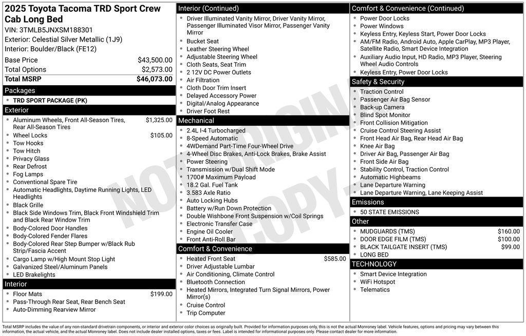 new 2025 Toyota Tacoma car, priced at $47,668