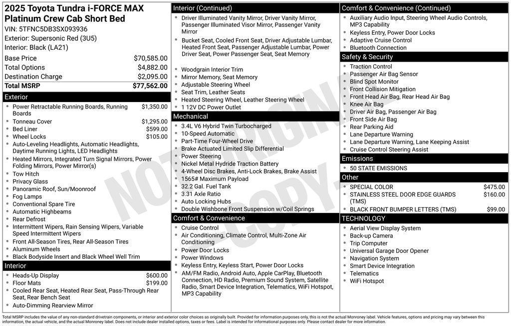 new 2025 Toyota Tundra Hybrid car, priced at $74,412