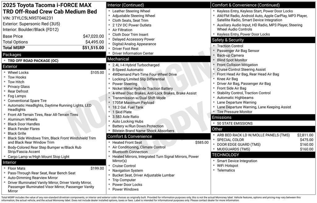 new 2025 Toyota Tacoma Hybrid car, priced at $53,110