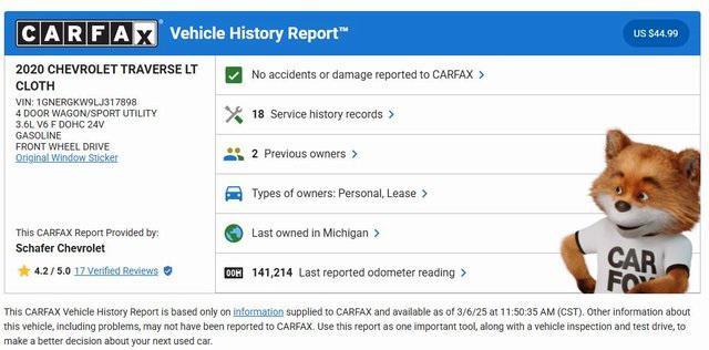 used 2020 Chevrolet Traverse car, priced at $15,300