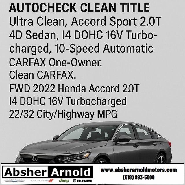 used 2022 Honda Accord car, priced at $27,495