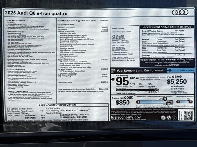 new 2025 Audi Q6 e-tron car, priced at $75,425
