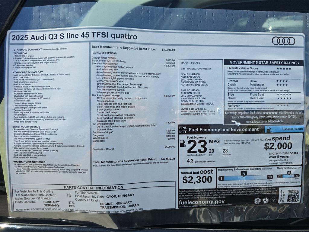 new 2025 Audi Q3 car, priced at $47,995