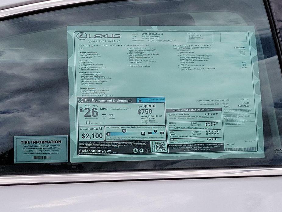 new 2024 Lexus ES 350 car, priced at $45,667