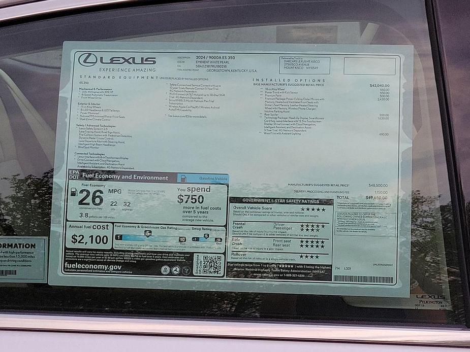 new 2024 Lexus ES 350 car, priced at $47,168