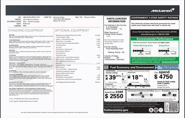 used 2023 McLaren Artura car, priced at $189,990