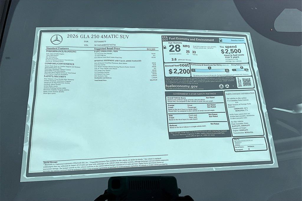 new 2026 Mercedes-Benz GLA 250 car, priced at $50,375