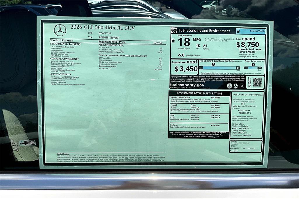 new 2026 Mercedes-Benz GLE 580 car, priced at $91,445