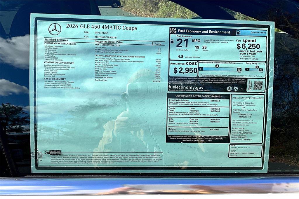 new 2026 Mercedes-Benz GLE 450 car, priced at $87,645