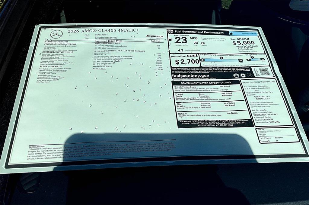 new 2026 Mercedes-Benz AMG CLA 45 car, priced at $77,355