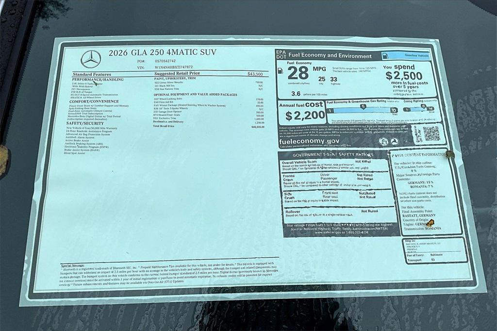 new 2026 Mercedes-Benz GLA 250 car, priced at $48,535