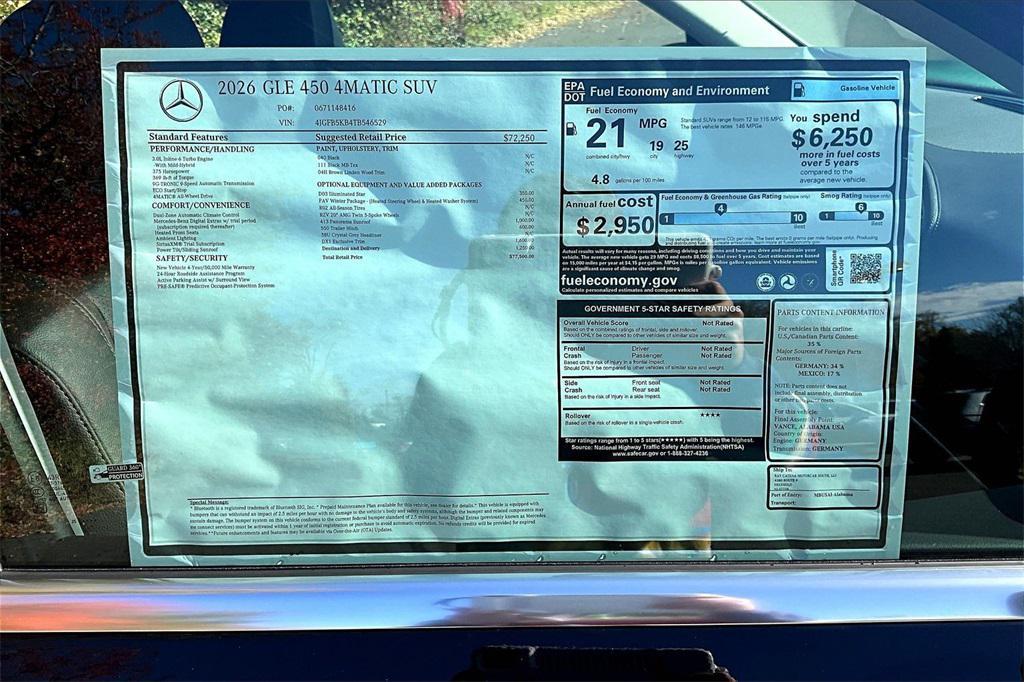 new 2026 Mercedes-Benz GLE 450 car, priced at $77,500