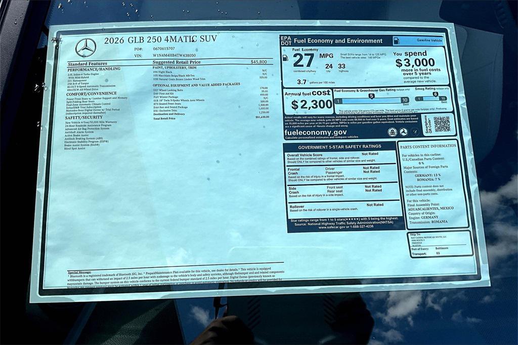 new 2026 Mercedes-Benz GLB 250 car, priced at $51,630