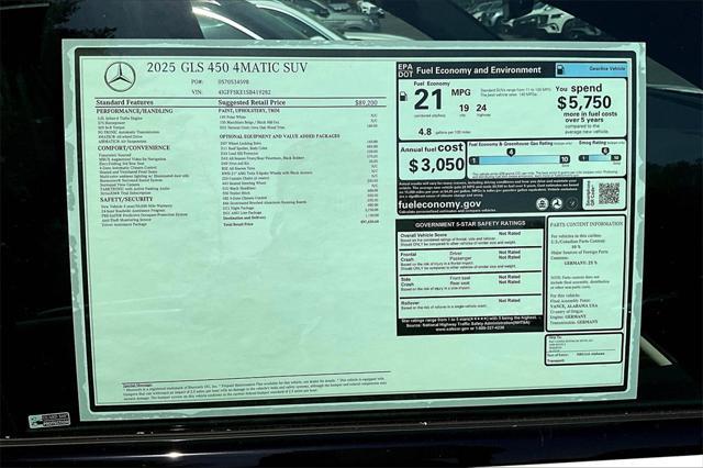 new 2025 Mercedes-Benz GLS 450 car, priced at $97,430