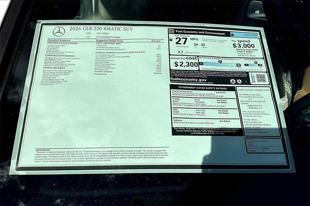 new 2026 Mercedes-Benz GLB 250 car, priced at $52,545