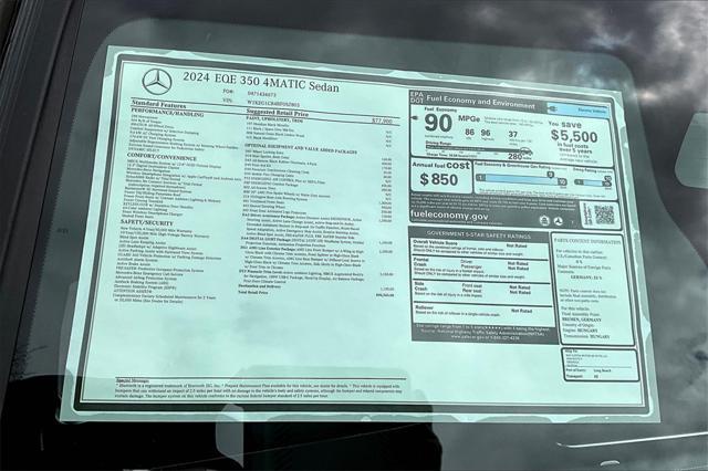 new 2024 Mercedes-Benz EQE 350 car, priced at $90,345