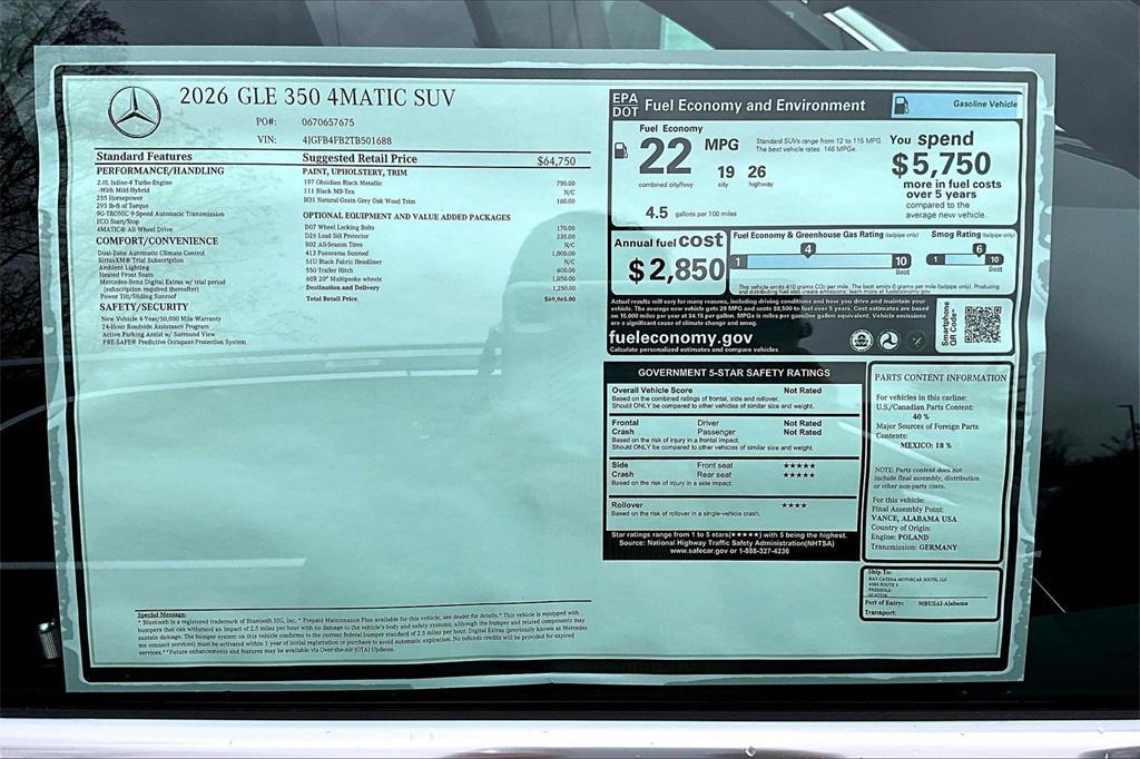 new 2026 Mercedes-Benz GLE 350 car, priced at $69,965