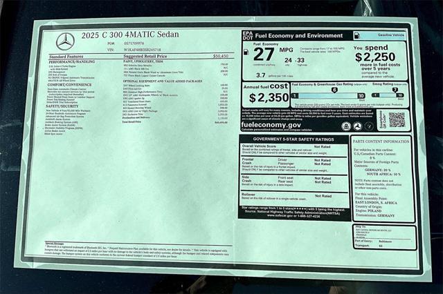 new 2025 Mercedes-Benz C-Class car, priced at $60,695