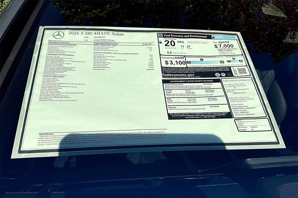 new 2026 Mercedes-Benz S-Class car, priced at $150,525