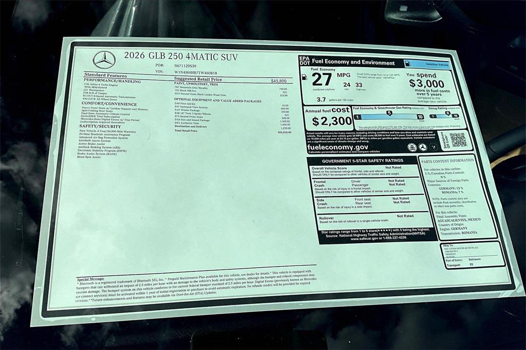 new 2026 Mercedes-Benz GLB 250 car, priced at $52,810