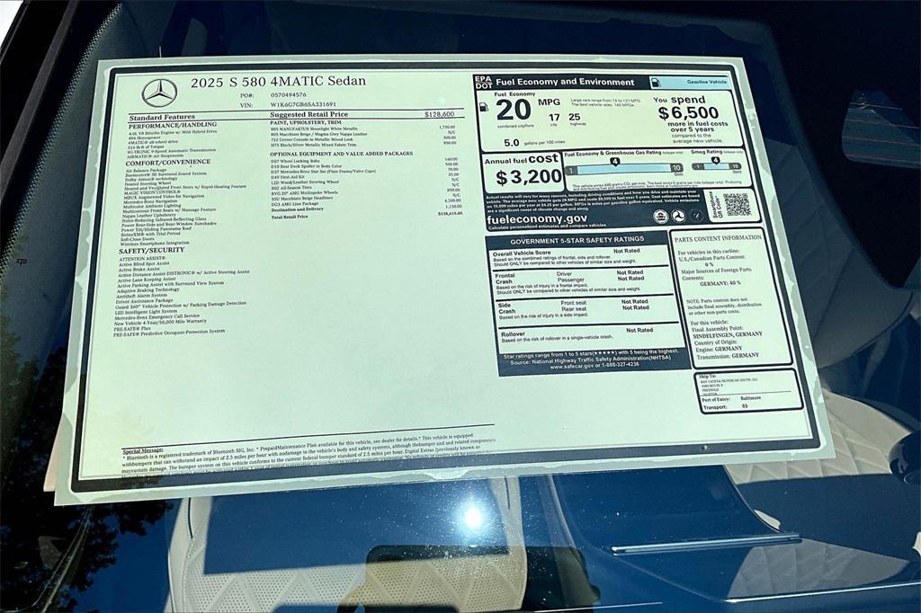 new 2025 Mercedes-Benz S-Class car, priced at $138,615