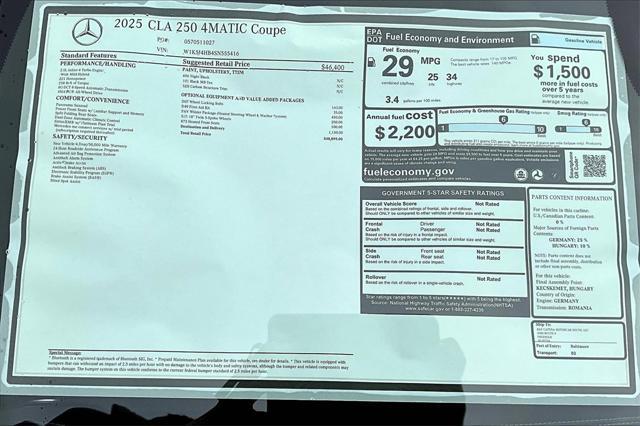 new 2025 Mercedes-Benz CLA 250 car, priced at $48,895