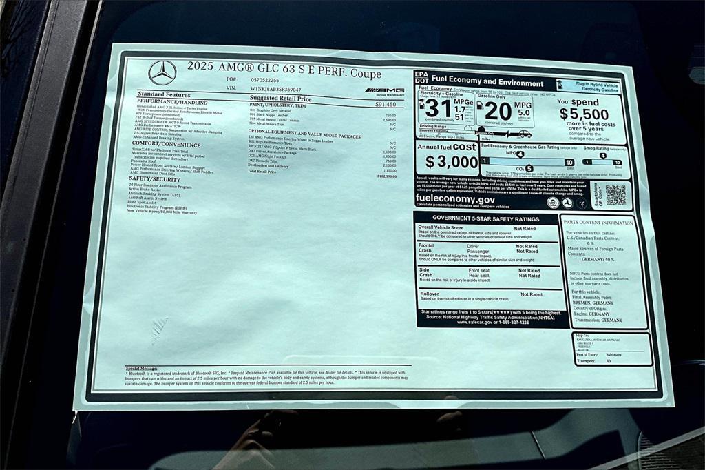 new 2025 Mercedes-Benz AMG GLC 63 car, priced at $102,390