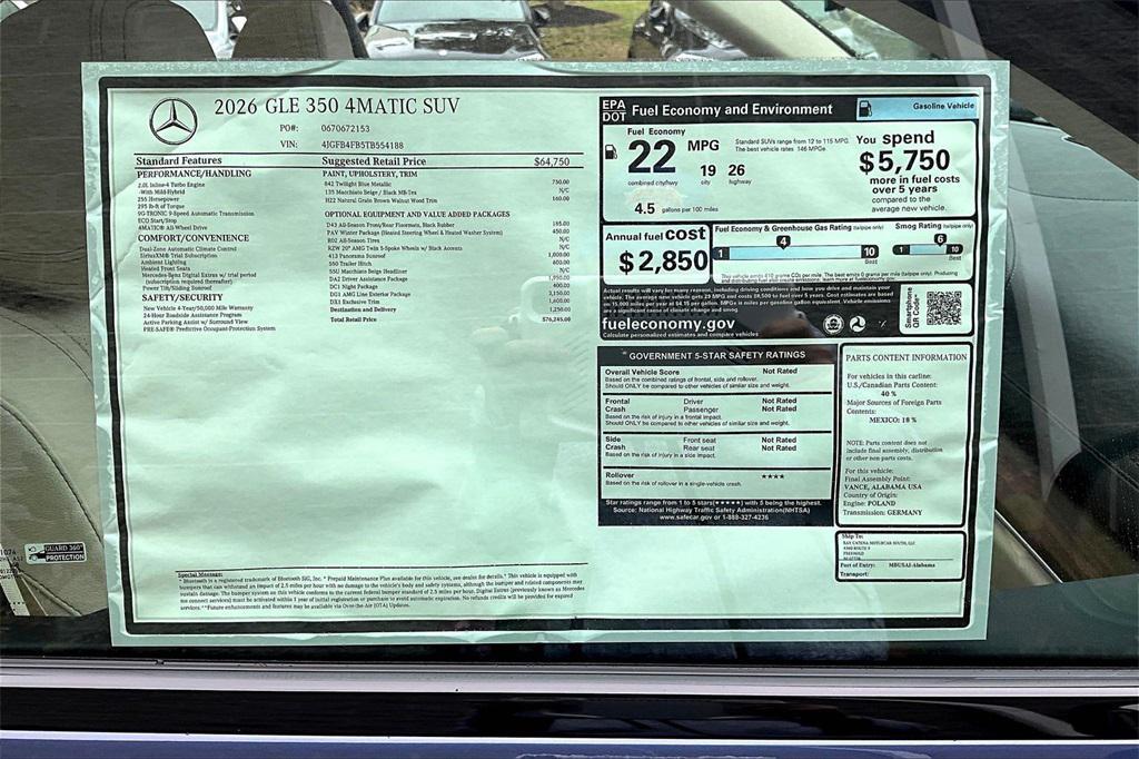 new 2026 Mercedes-Benz GLE 350 car, priced at $76,245