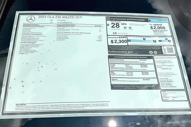 new 2025 Mercedes-Benz GLA 250 car, priced at $50,950