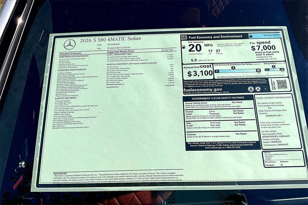 new 2026 Mercedes-Benz S-Class car, priced at $148,295