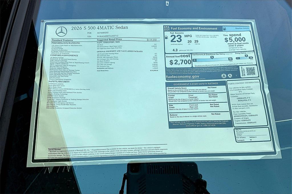 new 2026 Mercedes-Benz S-Class car, priced at $133,980