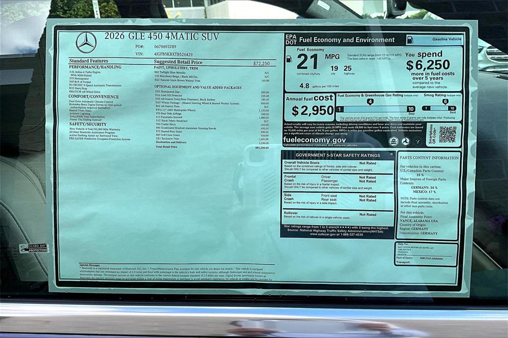new 2026 Mercedes-Benz GLE 450 car, priced at $81,230