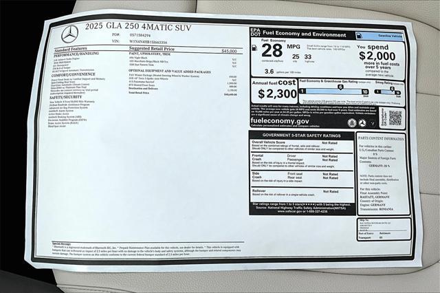 new 2025 Mercedes-Benz GLA 250 car, priced at $48,600