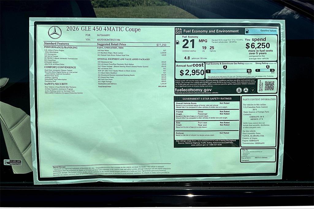 new 2026 Mercedes-Benz GLE 450 car, priced at $83,365