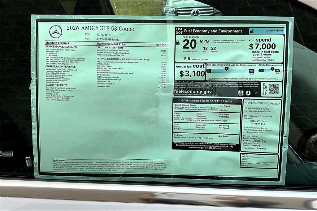 new 2026 Mercedes-Benz AMG GLE 53 car, priced at $103,115