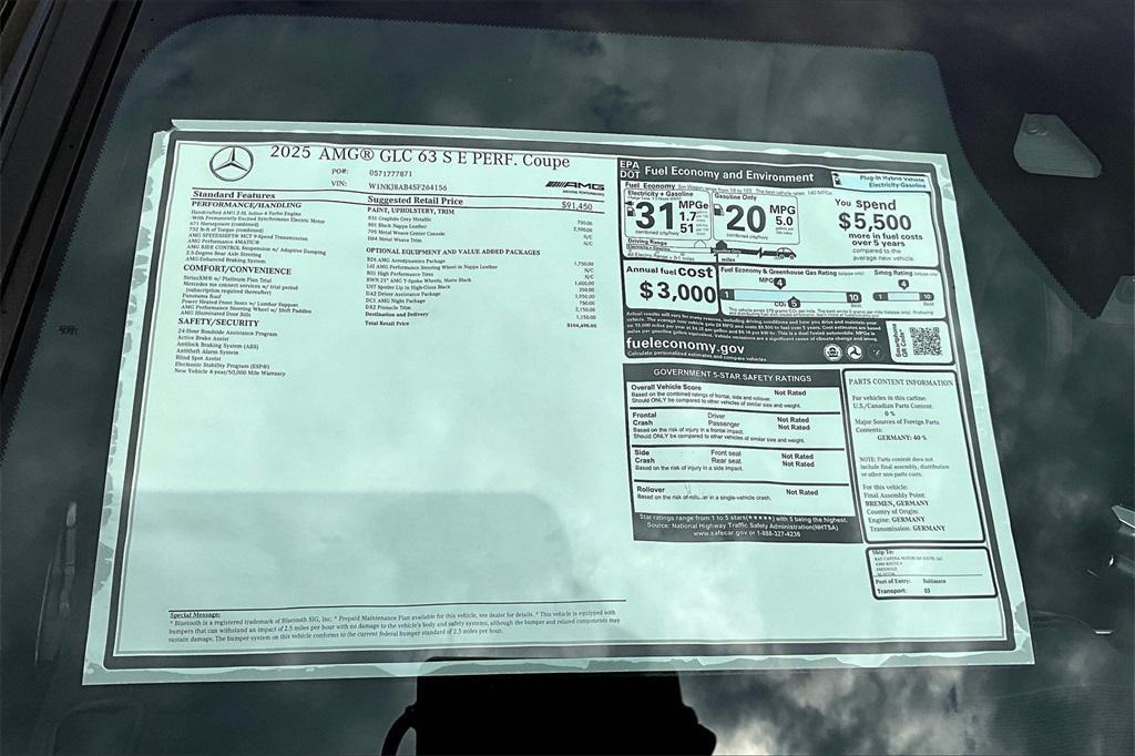 new 2025 Mercedes-Benz AMG GLC 63 car, priced at $104,490