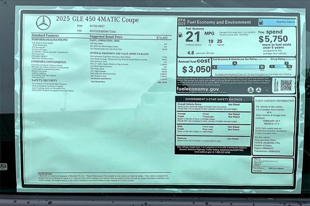 new 2025 Mercedes-Benz GLE 450 car, priced at $85,130