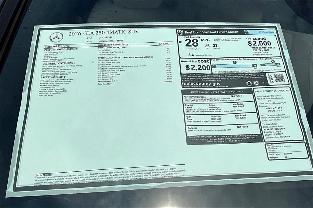 new 2026 Mercedes-Benz GLA 250 car, priced at $49,200